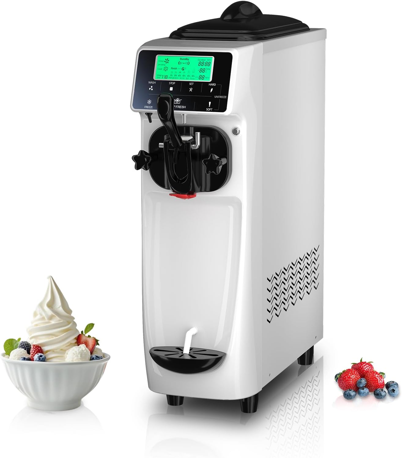 Ice Cream Maker Machine for Home, 5 Inch Screen Soft Serve Ice Cream Machine 4.2 Gals/H Single Flavor Ice Cream Maker with Pre-Cooling Soft Serve Machine with 1.6 Gals Tank for Birthday Party