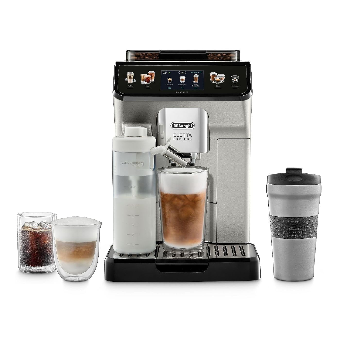 De'Longhi Eletta Explore Cold Brew Espresso Coffee Machine, Automatic Hot and Cold Milk Frother for 50+ One-Touch Recipes, Built-in Grinder, ECAM45086S