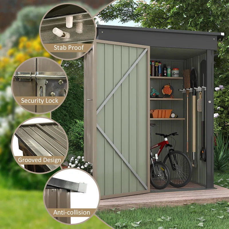 5 Ft. W X 3 Ft. D Galvanized Steel Storage Shed