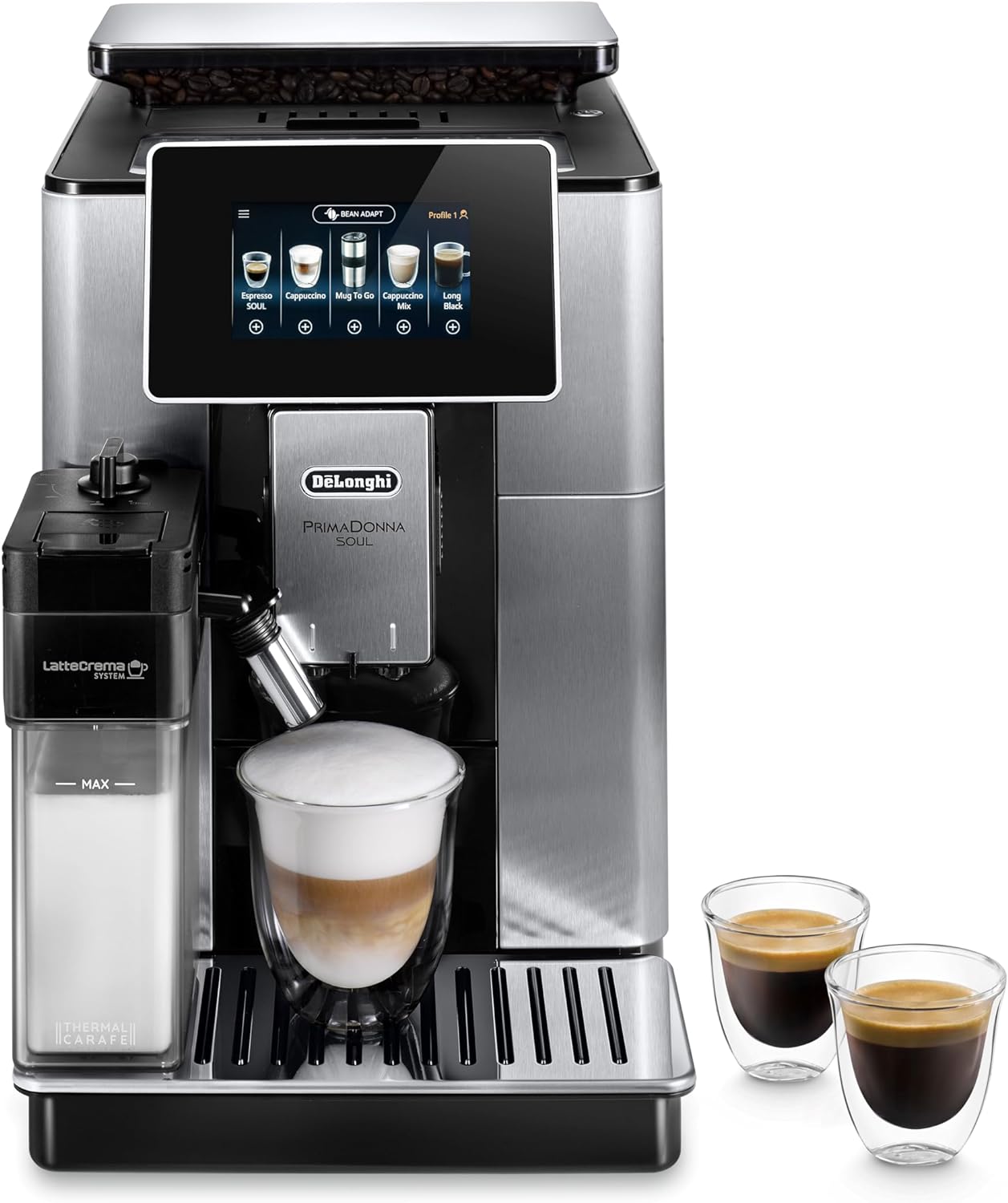 De'Longhi Primadonna Soul, Fully Automatic Bean to Cup, Espresso an Cappuccino Coffee Maker, ECAM610.75.mb, 2.2 liters, Black and Silver