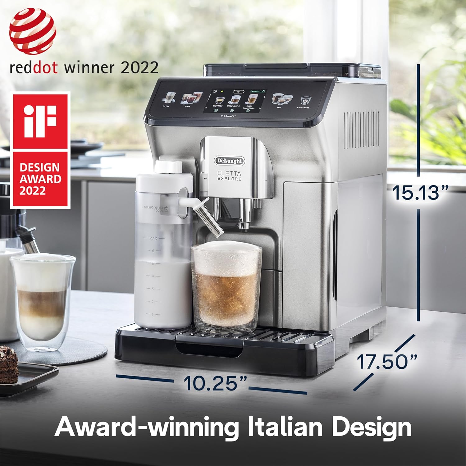 De'Longhi Eletta Explore Cold Brew Espresso Coffee Machine, Automatic Hot and Cold Milk Frother for 50+ One-Touch Recipes, Built-in Grinder, ECAM45086S