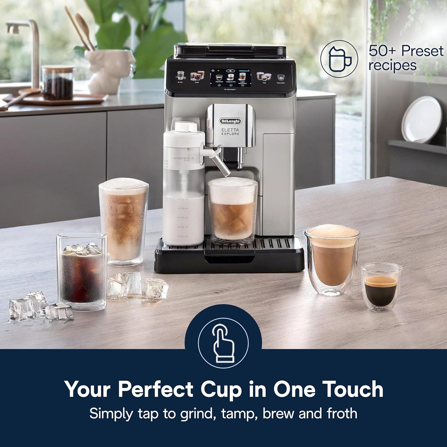 De'Longhi Eletta Explore Cold Brew Espresso Coffee Machine, Automatic Hot and Cold Milk Frother for 50+ One-Touch Recipes, Built-in Grinder, ECAM45086S