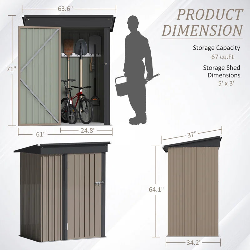 5 Ft. W X 3 Ft. D Galvanized Steel Storage Shed